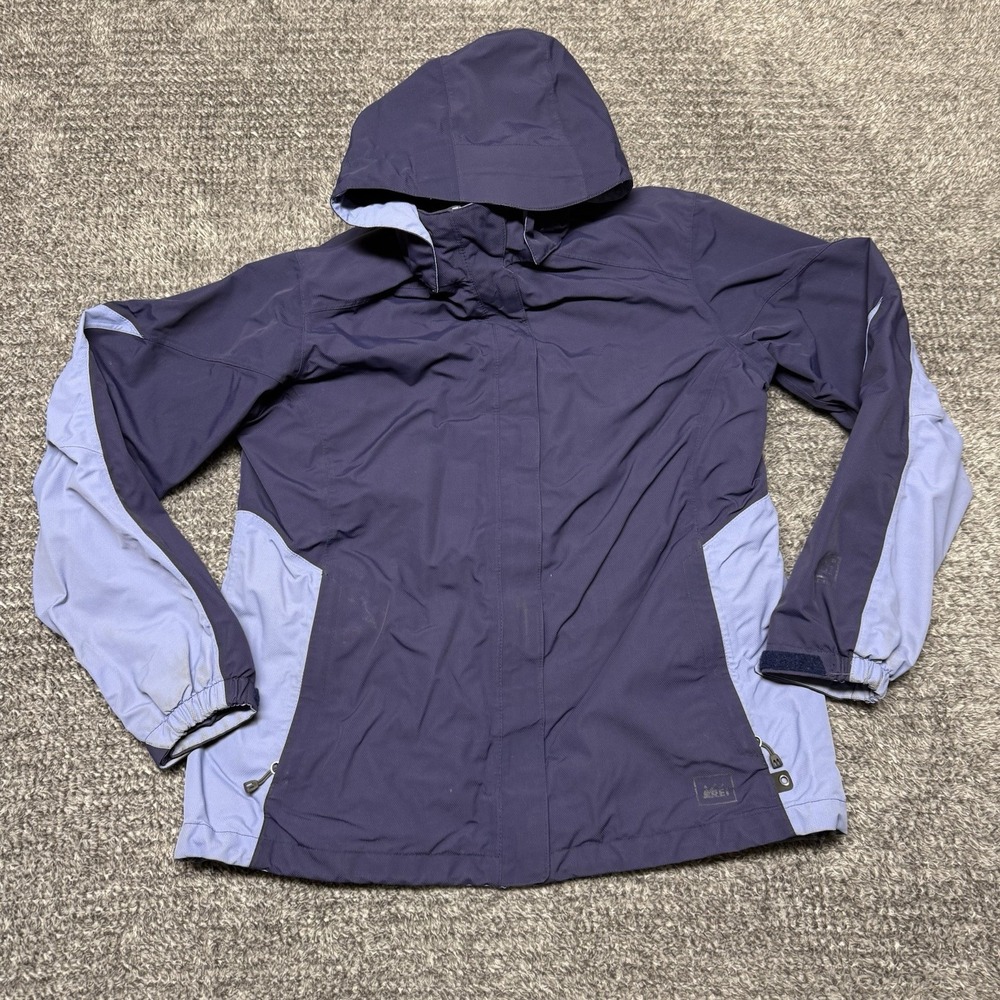 REI Size M Womens Blue Colorblock Sherpa Fleece Lined Hooded Windproof Jacket